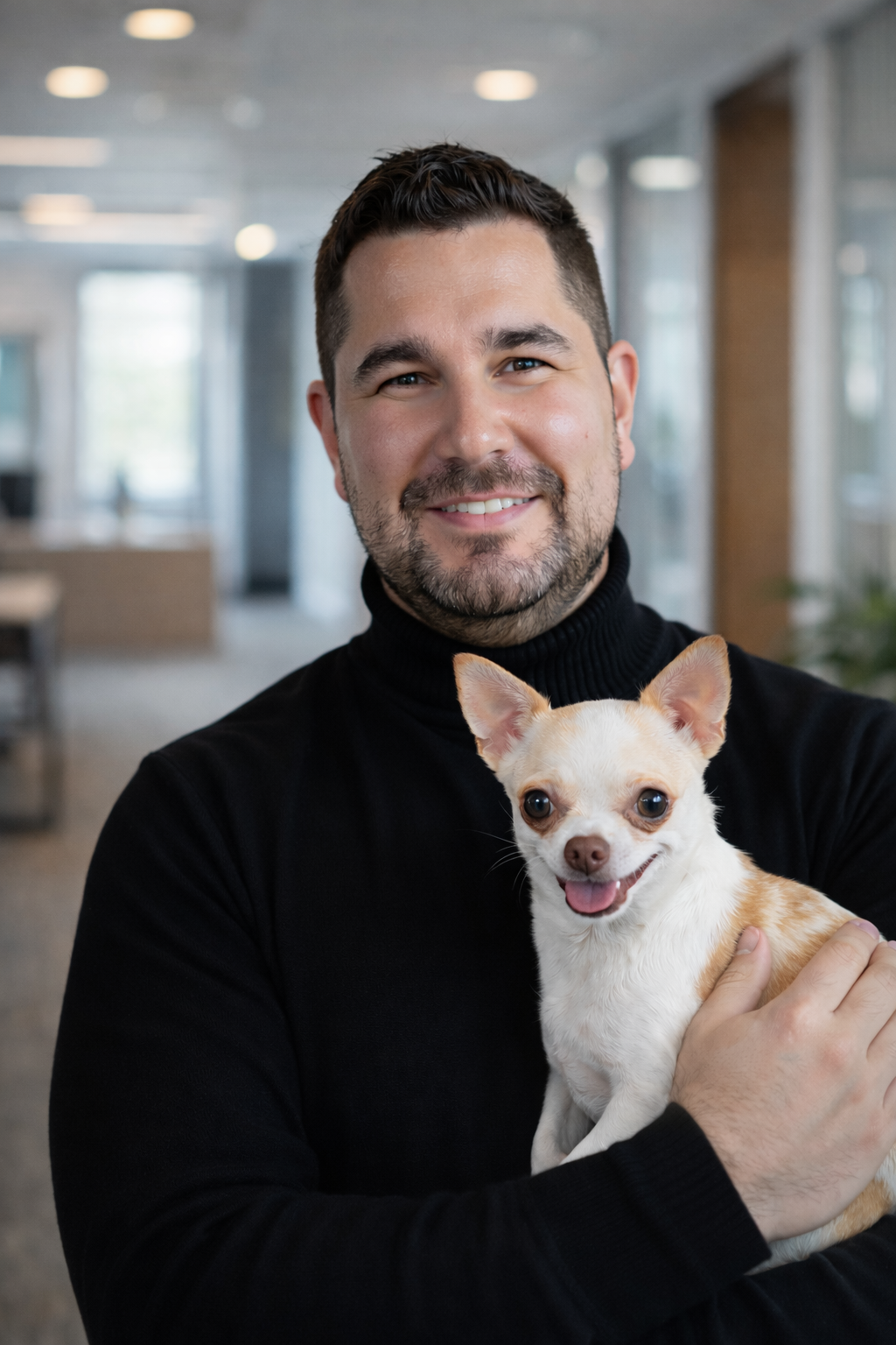 Picture of Michael J. Valdez with his dog